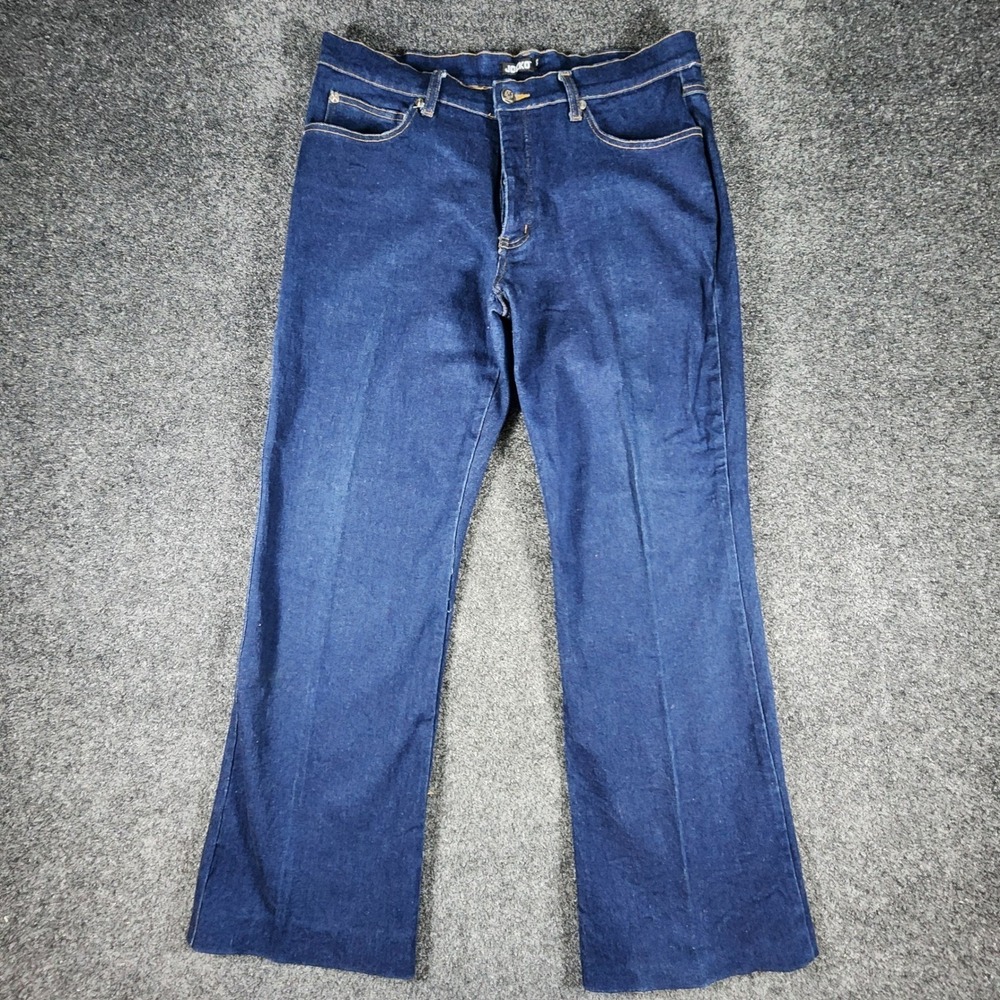 JOCKO Dark Wash Flare Leg Jeans Button Fly High Rise Blue Denim Womens‎ Sz 33x28